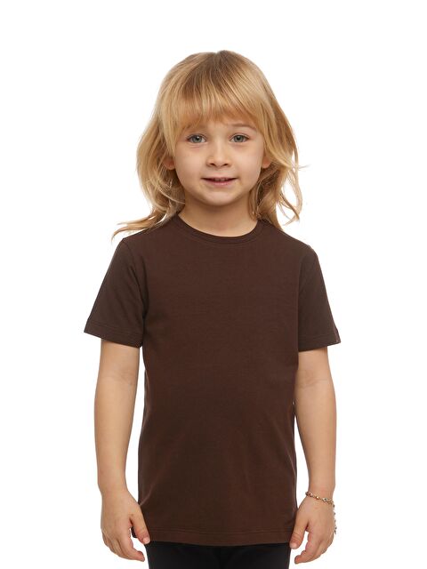 Lovetti Kahverengi Unısex Sıfır Yaka Kısa Kollu Tişört - S000053887-19413