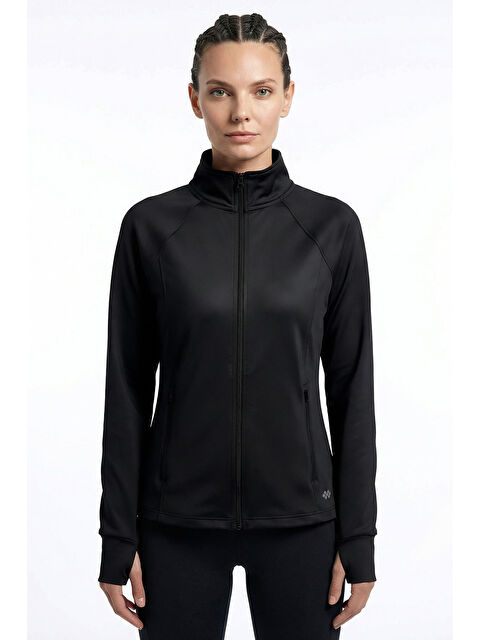 Tommylife Siyah Fermuarlı Dik Yaka Basic Rahat Form Kadın Koşu Ceketi - 97310 - S000464585-19351