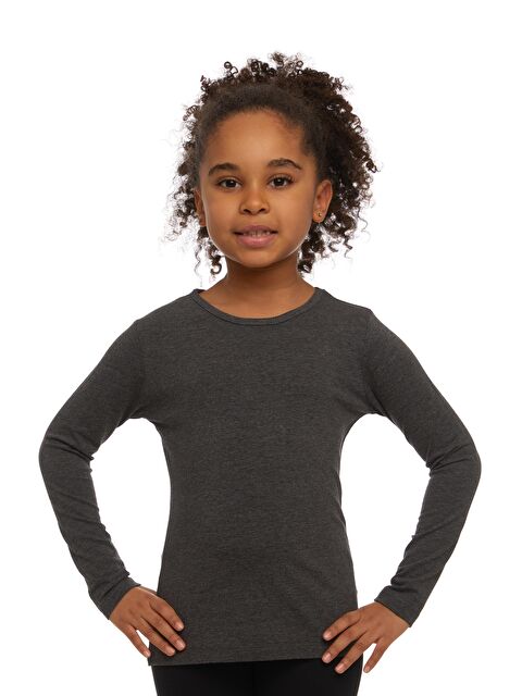 Lovetti Antrasit Kız Çocuk Düz Basic Elastanlı Uzun Kollu Tişört - S000052869-29666