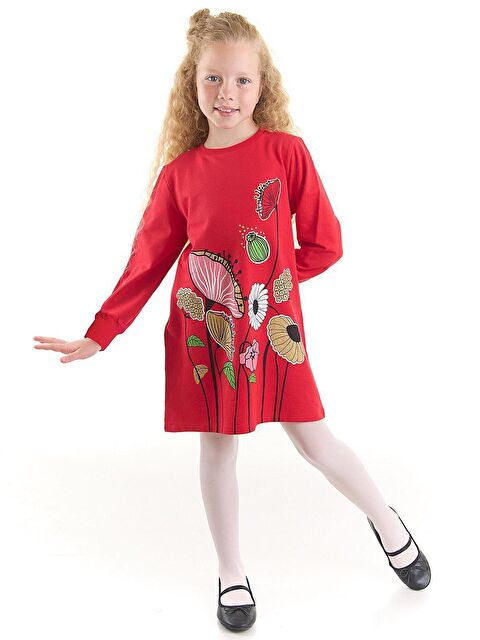 MSHB&G Çiçekli Kız Çocuk Kırmızı Elbise - S000009122-20045