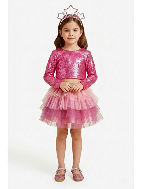 Le Mabelle Fuşya Uzun Kollu Pullu Kız Çocuk Crop Bluz - S000464294-18686