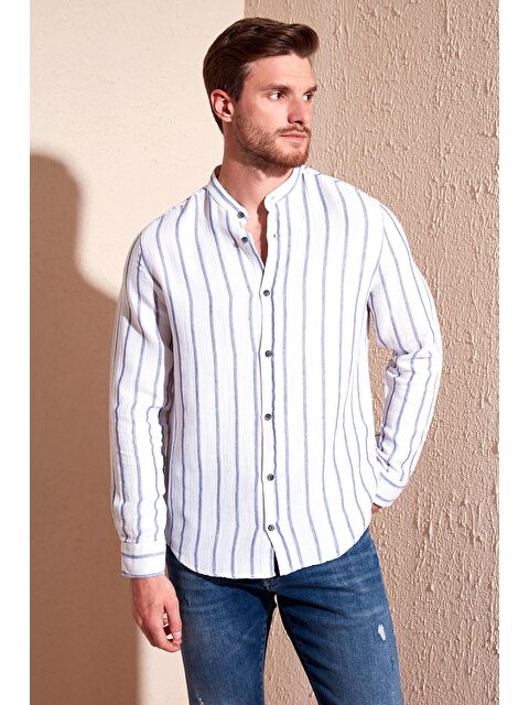 Buratti Bant Yaka Çizgili %100 Pamuk Regular Fit Gömlek CF23S126828 - S000020460-23710