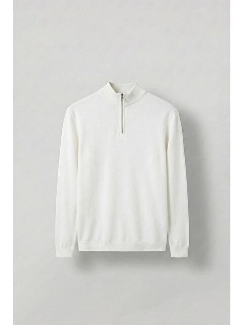 Abluka Online Erkek Yarım Fermuarlı Polo Yaka Kazak Ekru - S000270852-19965