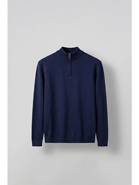 Abluka Online Erkek Yarım Fermuarlı Dik Yaka Kazak Lacivert - S000270852-21164