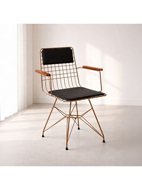 Akın Lüx Kollu Tel Sandalye - Siyah / Bakır - 82x45x56 cm - S000398972-37422