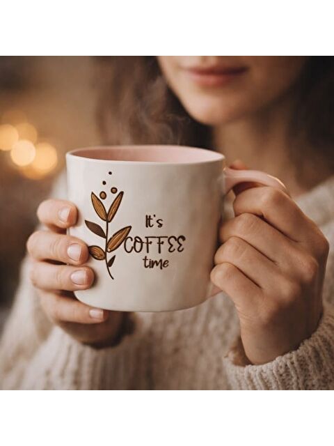 Evidea Kitchen It's Coffee Time Kupa - Beyaz / Pembe - 450 ml - S000393342-19966