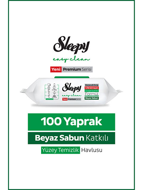 Sleepy Easy Clean Premium Beyaz Sabun Katkılı Yüzey Temizlik Havlusu Mendili 100 Yaprak - S000110856-20063