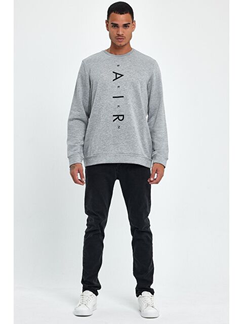 Süperlife Erkek Bisiklet Yaka Regular Fit Air Baskılı İnce Sweatshirt SPR22SW131 - S000014899-17308