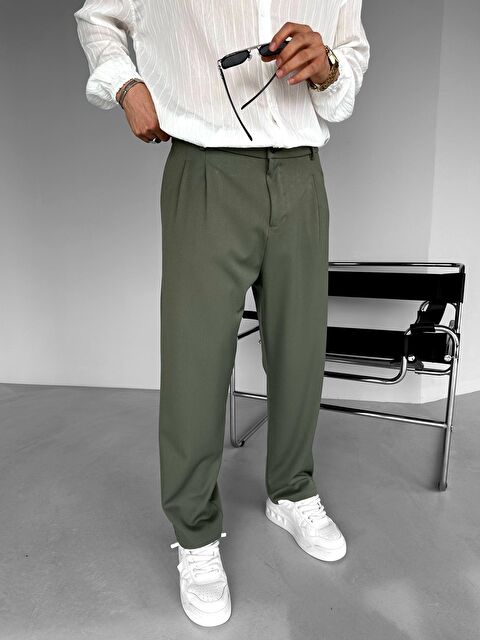 Abluka Online Baggy Fit Kumaş Erkek Pantolon Haki Yeşil - S000032665-18547