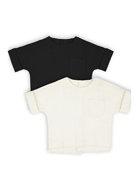 Catz Kids 2'li Müslin Arkadan Düğmeli Gömlek ( Ekru ve Siyah ) - S000383792-5406