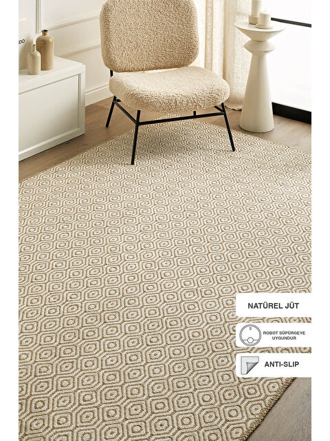 Ocean Home Textile Karo Desenli Jüt Halı Kilim 120x180 cm - S000132487-19965