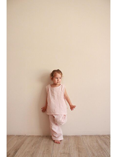 Oh La La Koala For Little Ones Pembe Çizgili Asimetrik Cepli Müslin Takım