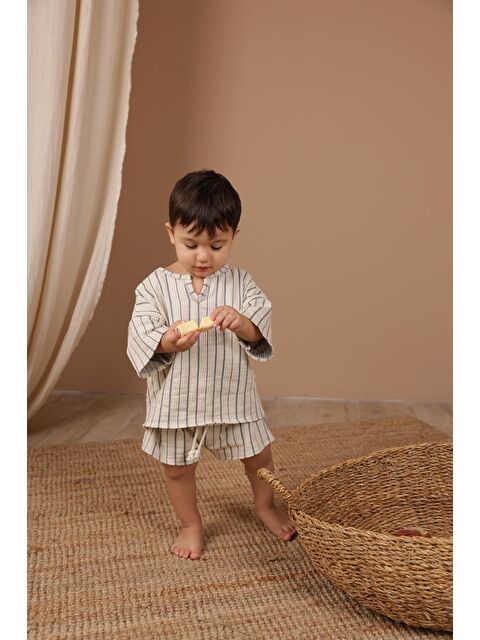 Oh La La Koala For Little Ones İndigo Çizgili Şort Takım - S000425769-21164