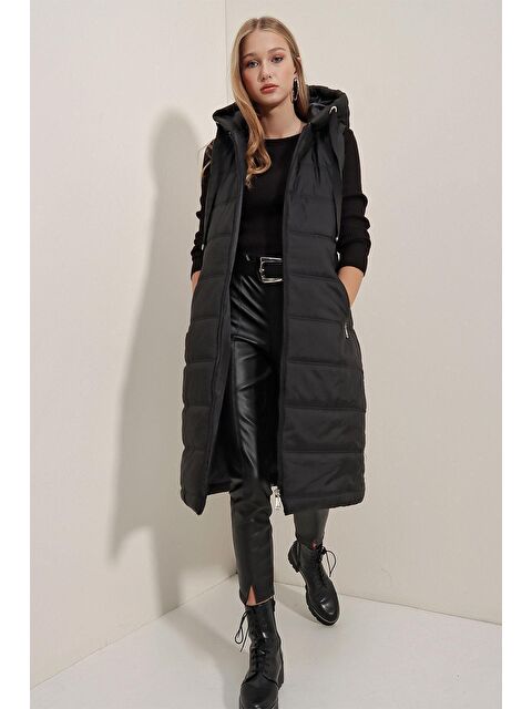 Bigdart 5140 Kapüşonlu Uzun Şişme Yelek - Siyah - S000089397-19351