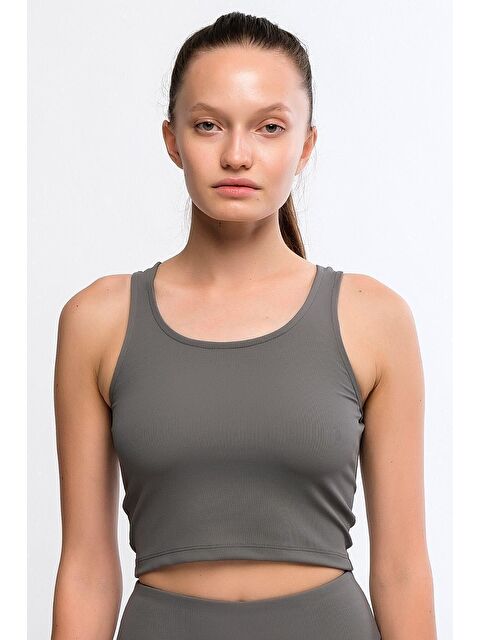 Chandraswear Antrasit Kadın Fitilli Askılı Crop Atlet  - Luna - S000029012-29666