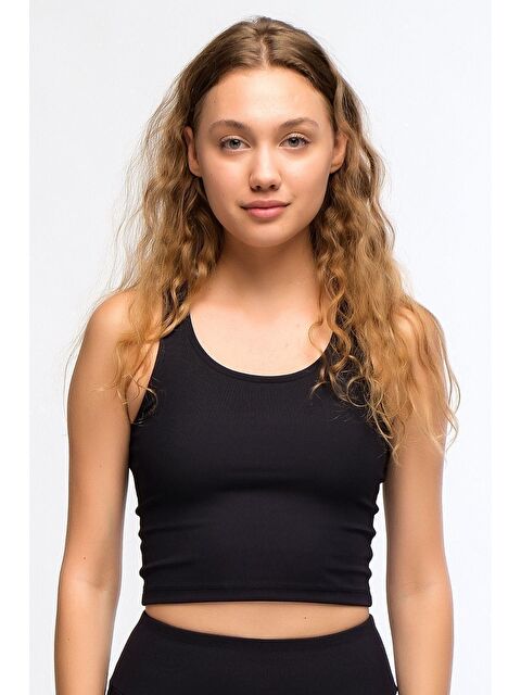 Chandraswear Siyah Kadın Fitilli Askılı Crop Atlet  - Luna - S000029012-19351