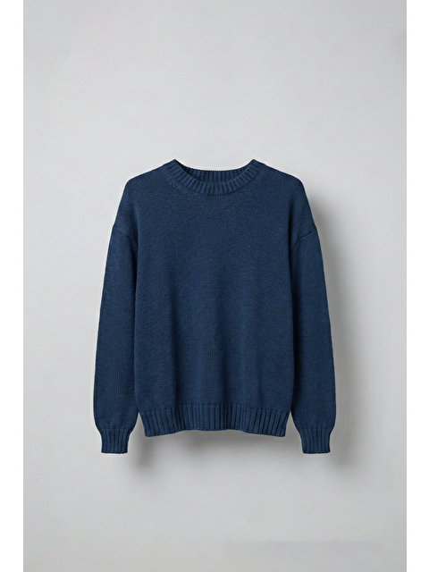 Abluka Online Erkek Oversize Bisiklet Yaka Basic Triko Kazak Lacivert - S000457377-21164