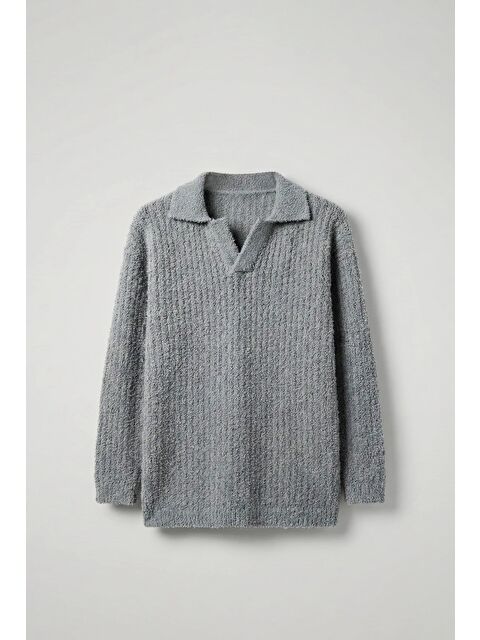 Abluka Online Erkek Oversize Yumuşak Dokulu Örme Kazak Gri - S000118411-20600