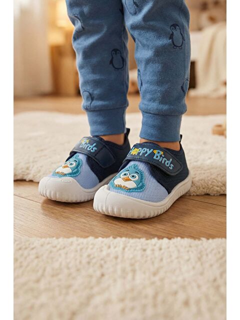 Gezer Yazlık Bebe Erkek Keten Happy Bird Cırt Cırtlı Ayarlanabilir Ayakkabı