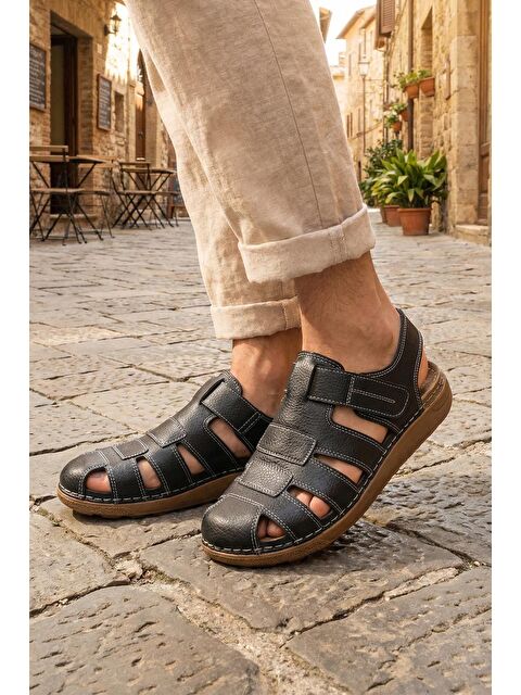 Gezer Yazlık Erkek Cırtlı Ayarlanabilir Rahat Taban Sandalet