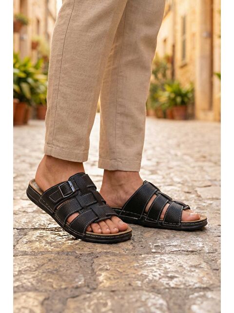 Gezer Erkek Yazlık Tek Toka Suni Deri Ayarlanabilir Günlük Terlik - S000182277-19351