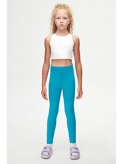 Lovetti Koyu Turkuaz Kız Çocuk Kışlık Tam Boy Düz Basıc Tayt - S000053910-20051