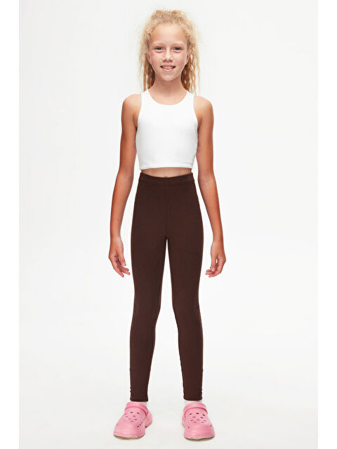 Lovetti Kahverengi Kız Çocuk Kışlık Tam Boy Düz Basıc Tayt - S000053910-19413