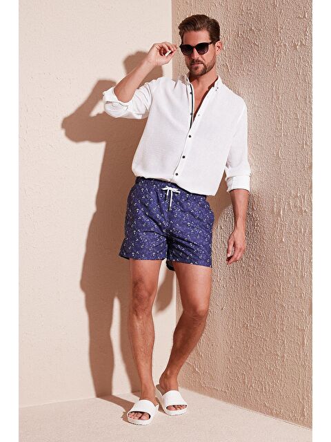 Buratti Desenli Deniz Şortu Belden Bağlamalı Cepli Mayo Short 380093 - S000001841-21164