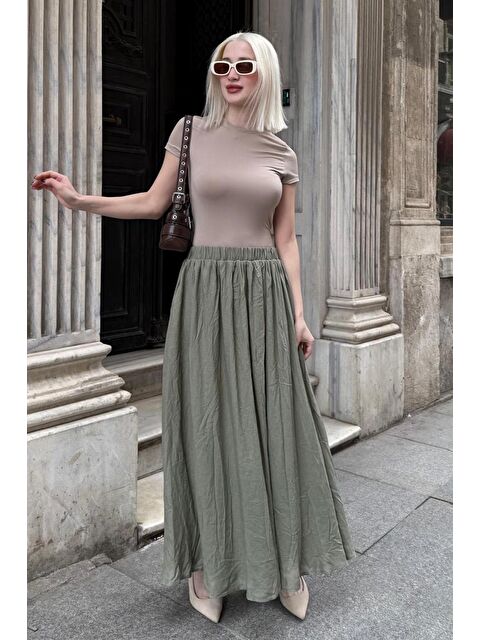 Madmext Yeşil Vual Kumaş Basic Kadın Uzun Boy Kadın Etek Mg2366 - S000424606-18194