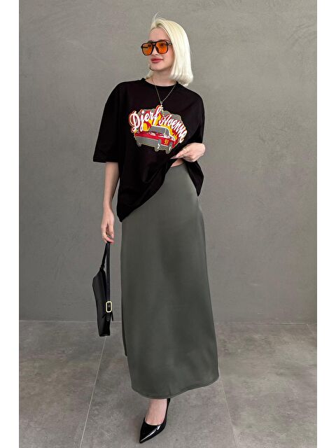 Madmext Haki Midi Boy Kadın Saten Etek Mg1409 - S000030353-18547