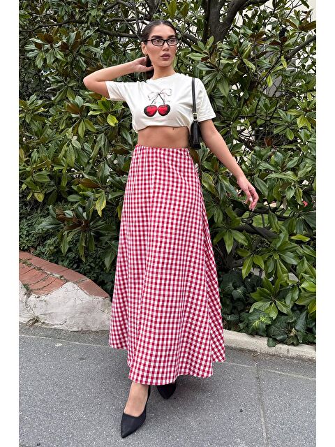 Madmext Kırmızı Pötikareli Midi Boy Kadın Etek Mg2360 - S000424612-20045