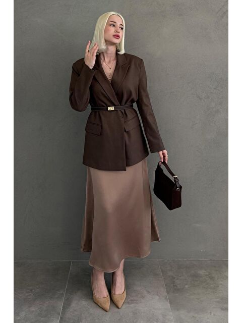 Madmext Vizon Midi Boy Kadın Saten Etek Mg1409 - S000030353-26429