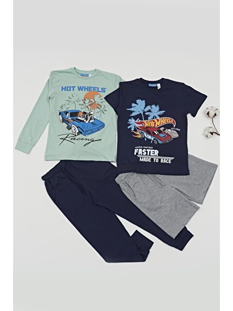 For You Kids 4'Lü Hot Wheels Baskılı Tshirt Şort Pantolon Takım - S000060931-21164