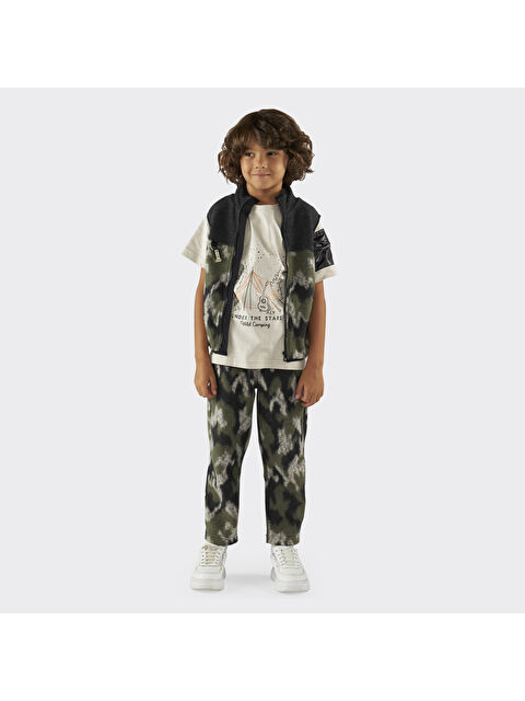 Panço Erkek Çocuk Kamuflaj Desenli Fermuarlı Örme Yelek - S000333738-18547