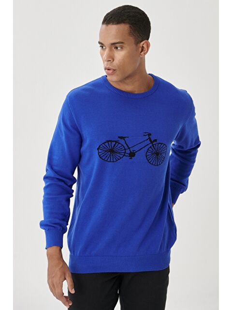 AC&Co / Altınyıldız Classics Erkek Saks-Siyah Standart Fit Bisiklet Yaka Desenli %100 Pamuk Triko Kazak - S000394662-37414