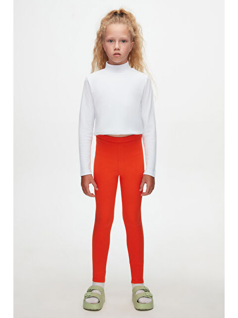 Lovetti Turuncu Kız Çocuk Kışlık Tam Boy Düz Basıc Tayt - S000053910-20013