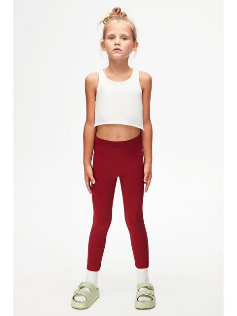 Lovetti Bordo Kız Çocuk Kışlık Tam Boy Düz Basıc Tayt - S000053910-19951