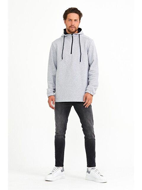 Süperlife Kapüşonlu Regular Fit Yarım Fermuarlı İnce Erkek Hoodie SPR22SW170 - S000014938-17308
