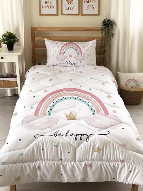 Evmila Be Happy Desenli Kapitone Yorgan, Dekoratif Yatak Örtüsü - Çift Taraf Baskılı - S000054071-20063