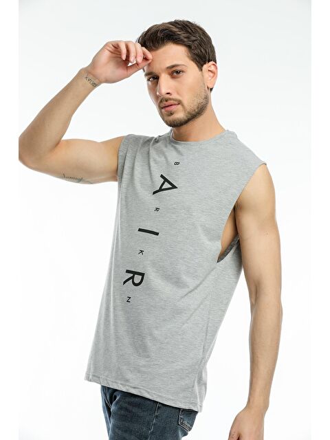 Süperlife Bisiklet Yaka Oversize Fit Air Baskılı Erkek Kolsuz Tişört SPR21Y05 - S000013586-17308