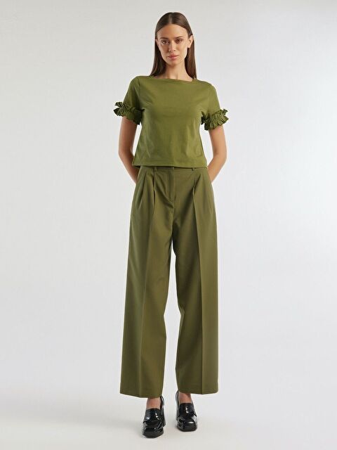 United Colors Of Benetton Kadın Zeytin Yeşili Poliviskoz Geniş Paça Pantolon - S000279374-17346