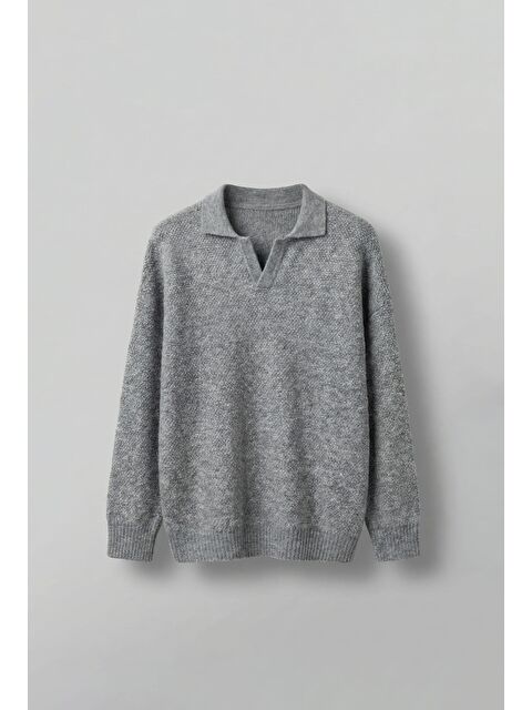 Abluka Online Erkek Oversize Dokulu Kazak Gri - S000118414-20600