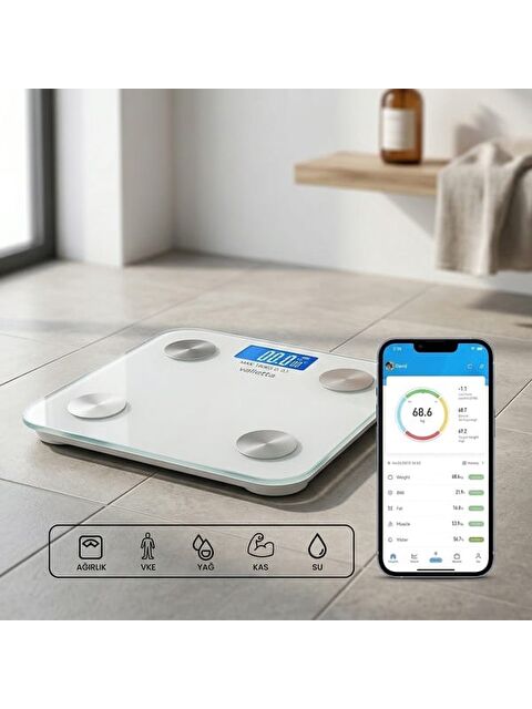 Valletta VLT1354 İnferno Akıllı Yağ Ölçer Tartı - Beyaz - 28 cm - S000391643-20063