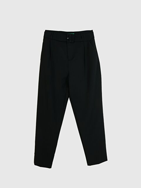 United Colors Of Benetton Kadın Siyah Poliviskoz Rahat Kalıp Kemerli Pantolon - S000342890-19351