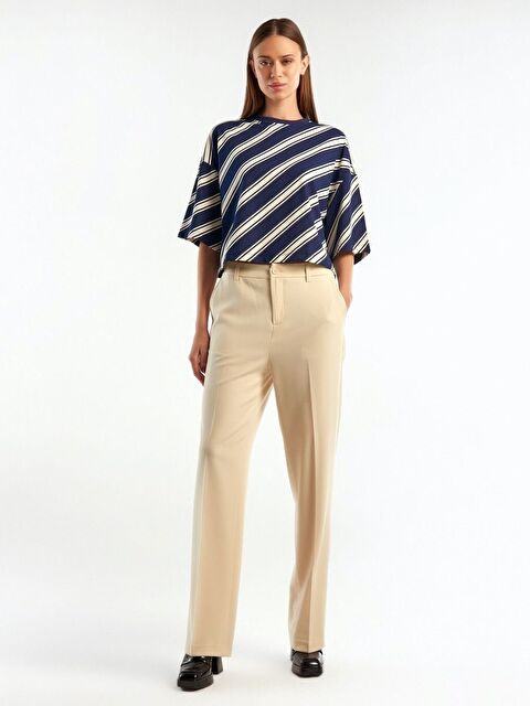 United Colors Of Benetton Kadın Sütlü Kahve Poliviskoz Yumuşak Dokulu Regular Fit Pantolon - S000279457-17365