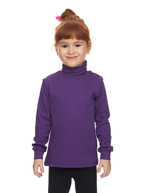 Lovetti Mor Kız Çocuk Tam Balıkçı Uzun Kol Çıtçıtlı Tişört - S000053879-20042