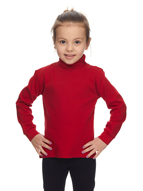 Lovetti Kırmızı Kız Çocuk Tam Balıkçı Uzun Kol Çıtçıtlı Tişört - S000053879-20045
