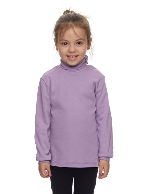 Lovetti Lila Kız Çocuk Tam Balıkçı Uzun Kol Çıtçıtlı Tişört - S000053879-17878