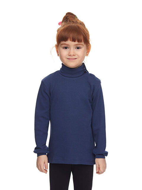 Lovetti Açık Lacivert Kız Çocuk Tam Balıkçı Uzun Kol Çıtçıtlı Tişört - S000053879-19459