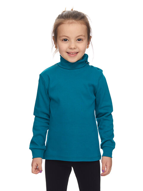 Lovetti Koyu Petrol Kız Çocuk Tam Balıkçı Uzun Kol Çıtçıtlı Tişört - S000053879-20018